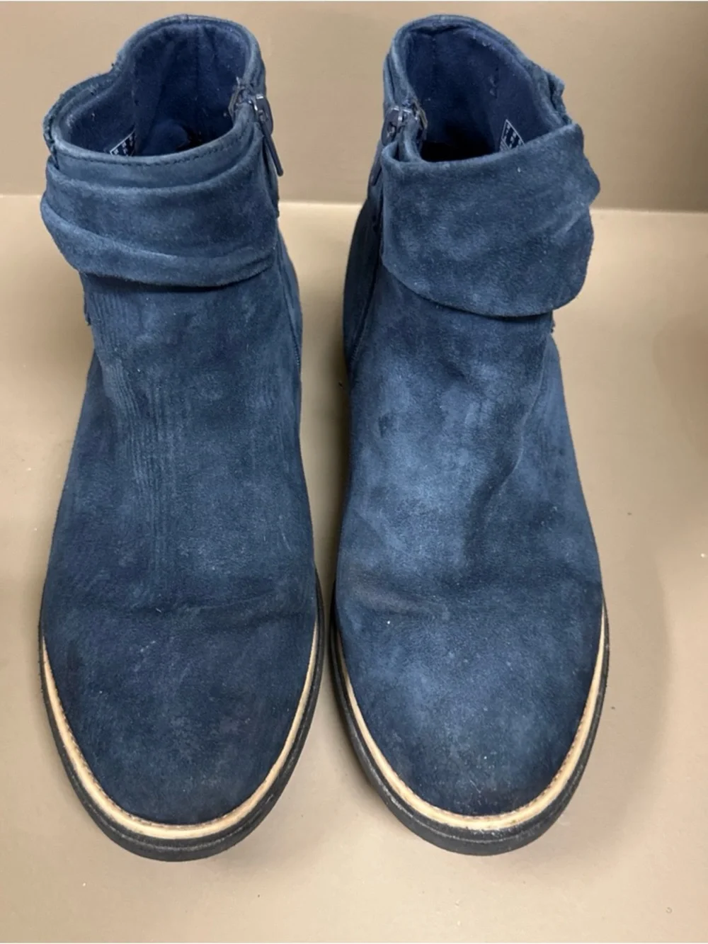 Clarks Sharon Salon Blue Suede Ankle Boots W/ Bow Side Zip Women’s Booties